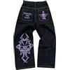 ORANDESIGNE Jeans Uomo Larghi Cargo Men's Jeans Hip Hop Pantaloni Larghi Denim Pantaloni a Gamba Larga Streetwear Viola XL