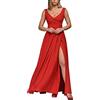 Tomwell Donna Matrimonio Vestito Sexy Abito Partito Cocktail Abito Lungo Donna Cerimonia Party con Spacco Scollo a Cuore Vestito Sera B Rosso L