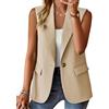 nicticsi Blazer Senza Maniche da Donna Tinta Unita Business Gilet con Bottone Singolo e Tasca Falsa Elegante Moda Scollo a V Gilets Casual A Beige 3XL