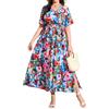 BWGHBH Vestito Lungo da Donna Elegante Abito Stampato con Scollo a V Abito Estivo Casual Taglie Forti (Blu Scuro.2XL)