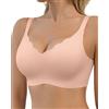 SHARICCA Reggiseno da donna senza ferretto, senza cuciture, scollo a V, bordi ondulati, reggiseno push up, morbido, traspirante, senza cuciture, con prolunga per reggiseno, Rosa-1p03, XXL
