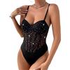 FEOYA Body da donna sexy con paillette, a rete, sexy, con brillantini, per donna, lingerie Babydoll One Piece Outfit Snap Crotch Body Teddy Lingerie da donna, Nero , S
