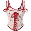 SCARLET DARKNESS Corsetto da donna rinascimentale, scollo a U, con stampa floreale, corsetto con lacci