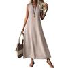 Generico Abito Lungo Senza Maniche con Scollo a V, Abiti Estivi Casual, Lunghi e fluidi, per Le Vacanze al Mare (Beige,S)