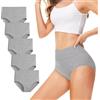 TUUHAW Mutande Donna Pacco da 5 Culotte Vita Alta Slip Cotone Mutantina Elastiche Pantaloncini Post Parto Taglia Grigio L