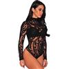 NBBNYJ Body Donna Manica Lunga Pizzo Trasparente Elegante Aderente Sexy Lingerie (Nero-4, S)
