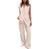nicticsi Tailleur Donna Eleganti 2 Pezzi Scollo a V Gilet e Pantaloni Larghi Set Business Casual Tinta Unita Tuta Moderno Confortevole Outfit A Beige S