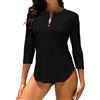 WOWENY Costume da Bagno Anti UV da Donna, con Protezione Rashguard, Maniche A 3/4 Cerniera A 1/4 Asciugatura Rapida, per Acqua, Surf, Spiaggia