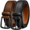KEMISANT Cintura Uomo 2 Pezzi, Cintura Pelle per Jeans Casual 35mm,Dimensione Fissa(Nero/Marrone scuro,130cm/44-46vita regolabile)