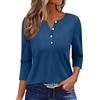 Onsoyours Maglietta Donna Manica a 3/4 Scollo a V Bottoni Tshirt Estiva Maglia a Maniche Tre Quarti Casual Top Basic T-Shirt A Blu Scuro XL