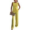 shownicer Tailleur da Donna Eleganti 2 Pezzi Completo Blazer Giacca Senza Maniche + Pantaloni a Gamba Larga Tuta Elegante Cerimonia Coordinato Set A Giallo M
