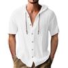Generic Camicia da uomo a maniche corte in cotone e lino tinta unita | Top casual pesante per l'estate, traspirante misto naturale, bianco, M