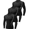 Terecey 3 Pezzi Maglia Termica Uomo Manica Lunga Maglia a Compressione Uomo Ad Asciugatura Rapida Maglie Tecnica Traspirante Maglie Sportiva Palestra T-Shirt Nero + Nero + Nero-3XL