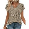 WIHOLL T-shirt da donna UK Top estivo da donna con scollo a V maniche a petalo magliette a maniche corte da donna top elegante casual S-2XL, Stampa B-leopardo, M
