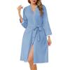 Sopesil Accappatoio Donna Leggero con Maniche 3/4 e Tasche Kimono con Scollo a V Lunghezza Sotto il Ginocchio Ideale per Spa Sauna e Casa Taglie S-XXL