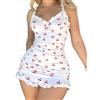 IPUDIS Camicia da Notte da Donna con Scollo a V Stampa Ciliegia Mini Camicia da Notte con Reggicalze Lingerie Sexy Babydoll Sottoveste Pigiama Bianco XL