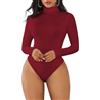 Joyshaper Body Donna Maniche Lunghe Collo Alto Elegant Bodysuit Tops Maglia Dolcevita T-shirt Aderente Tuta Tinta Unita, Bordeaux, M