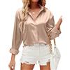 HANERDUN Camicia Donna Elegante Camicia Button Down in Raso di Seta Maglia a Tinta Unita Top