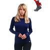 Merino.tech Maglia Termica Donna Lana Merinos - 100% Lana Merino + Calzini (Small, 250 Navy)