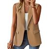 nicticsi Blazer Senza Maniche da Donna Tinta Unita Business Gilet con Bottone Singolo e Tasca Falsa Elegante Moda Scollo a V Gilets Casual A Cachi XXL