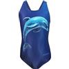Aquarti Costume Piscina Bambina - Costume Intero Bambina con Muscleback, Resistente al Cloro, Delfino Digitale Blu/Blu Scuro, 134