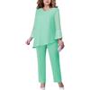 shownicer Completo Donna Elegante Tailleur in Chiffon 2 Pezzi Set Completi di Pantaloni da Cerimonia Due Pezzi Set Taglia Grande Abbigliamento per Business e Matrimoni B Verde Chiaro XXL
