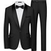 QUELDRA Abito Uomo Slim Fit 2 Pezzi, Elegante Smoking con Bavero a Scialle e 1 Bottone, Completo Moderno da Cerimonia per Matrimonio e Gala Giacca e Pantaloni Nero M