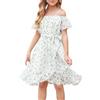 cenozo Estate Vestito Bambina,Vestito di Chiffon con Fiori Senza Spalline con Cintura Regolabile,Casual Manica con Volant Corte per Vestito Bambine 6 ai 14 Anni