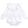 CAMILIFE Bebè Body a Maniche Lunghe Camicia a Maniche Lunghe 100% Cotone con Collo a Balza Colletto da Bambola Moda Bambino Morbido Carino - Bianco Tinta Unita Taglia 18M