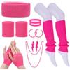 Radsocken Set di accessori per costumi anni '80, fascia e polsino, scaldamuscoli, per donne e ragazze, collane fluorescenti, guanti a rete e orecchini, per feste RetroThem