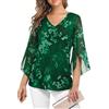 Enmain Camicia Donna Elegante Volant Scollo a V 3/4 Manica Blusa Donna Curvy Fiori Leggero Casual Estiva Primaverile Top