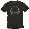 MAKAYA Maglietta Cuffie - T-Shirt Musica Elettronica Uomo Nera XL