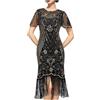 Generic Abito da donna anni 20 Gatsby 1920 Verde Nero Abito con frange da donna Abito da ballo Flapper Dress corto Charleston Costume con paillettes in rete Carnevale e Fasching con frange, oro rosa, M