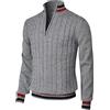 Oanviso Maglione Lavorato a Maglia da Uomo Mezza Zip Felpa Top Maglione da Lavoro Stand Collar Righe Scollo&Orlo Pullover di Transizione Classico Colore Solido Inverno Maglione Caldo A Grigio M