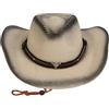 NiceYnn Cappello da cowboy texano per adulti, accessorio per feste country western rancher, paglia larga arrotolata cappello da cowgirl con cordino a vento, #B Beige+Nero, Taglia unica