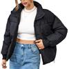 ORANDESIGNE Giacca Piumino con Cerniera Donna Colletto in Piedi Piumino Corto Superficie Donna Crop Calda Tinta Unita Inverno Giacca in Cotone B Nero XL