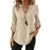 shownicer Camicia Donna Camicetta Manica A 3/4 Elegante Blusa Scollo A V Camicetta Casual Tinta Unita Camicie Tunica Top B Beige L