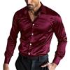 Oanviso Camicia in Raso di Seta Uomo a Maniche Lunghe Camicie Abito Elegante Casual Camicia da Ballo Shirts Matrimonio, Festa A Rosso L