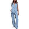 Generic Completi da Donna 2 Pezzi Set Gilet con Scollo V Senza Maniche Pantaloni Gilet Estivo Bussiness Casacca E Pantaloni Cerimonia Set Giacca Estivo Ufficio Formale Costume (Blue, S)