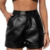 ORANDESIGNE Pantaloncini Sexy in Pelle Lucida a Vita Alta PU Aspetto Pelle Pantaloncini Push-up Pelle Sintetica Pantaloni Push-up J Nero L