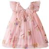 AIEOE Abito Floreale in Tulle Bambina Principessa di Cotone Vestito con FICCO Senza Maniche a Fiore per Carnevale per 4-5 Anni Rosa