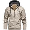 Oanviso Giacca Pelle Uomo Giacca Moto Biker con Cappuccio F Grigio XL | Giubbotto, Manica Lunga, Antivento, Outdoor, Giacche, Parka, di Pelle PU, Caldo, Autunno, Invernale