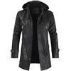 Generic Giacca in pelle da uomo lungo, 3/4 lungo Duffle Coat con cappuccio staccabile Parka giacca lunga nera trench uomo nero safari cappuccio cappotto antivento inverno caldo trench tasche