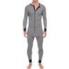 Oanviso Uomo Tuta Intera Overall Jumpsuit Pigiama Monopezzi Maniche Lunghe con Pulsanti Pigiama Set Henley Pigiama in Tuta Comodo Elasticizzato Salopette C Grigio L