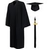 GraduationMall 2026 Toga Laurea Toga e Tocco Cappello Laurea Uomo Donna Nappa Cerimonia Universitaria Unisex Costume Carnevale Nero