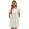 Nanxson Camicia da Notte Donna Cotone Manica Corta/Lungo Confortevole Pigiama da Notte Vittoriano Pizzo Scollo a U Vestaglia Sciolto Pigiama Vestito con Orlo in Pizzo (L,Short Bianco)
