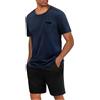 Uniexcosm Pigiama Uomo Cotone Maniche Cortepigiama da Uomo Girocollo con Tasche sul Petto Pigiama Corto Uomo Cotone Blu Navy L