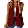 nicticsi Blazer Senza Maniche da Donna Tinta Unita Business Gilet con Bottone Singolo e Tasca Falsa Elegante Moda Scollo a V Gilets Casual A Claretto XXL