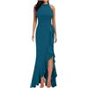 WWricotta Abito da Sera Lungo da Donna con Spacco e Maniche Slim Fit con Volant