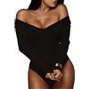QKEPCY Body Donna Body Manica Lunga Scollo a V Bodysuit Lingerie Basic Tuta Aderente Body Elegante Tinta Unita Pagliaccetto Elasticizzato Casuale Jumpsuits Tops (L, Nero)